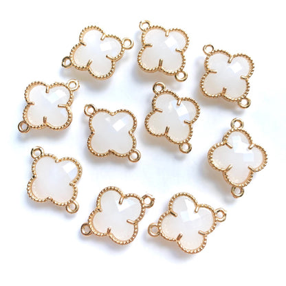 10pcs/Lot Gold Plated Glass Crystal Clover Flower Connectors White Stone Charms Flower Glass Beads New Charms Arrivals Charms Beads Beyond