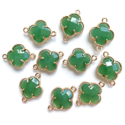 10pcs/Lot Gold Plated Glass Crystal Clover Flower Connectors Mint Green Stone Charms Flower Glass Beads New Charms Arrivals Charms Beads Beyond