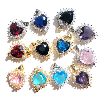 10pcs/lot 18*16mm Purple Pink Blue Red Black CZ Paved Heart Charms CZ Paved Charms Hearts Charms Beads Beyond