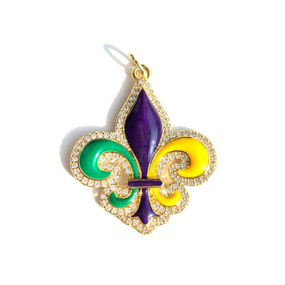 10pcs/lot CZ Paved Mardi Gras Fleur De Lis Charm Pendants Gold CZ Paved Charms Mardi Gras New Charms Arrivals Charms Beads Beyond