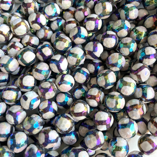 10mm Electroplated AB Gray Football Tibetan Agate Faceted Stone Beads Electroplated Beads Electroplated Tibetan Beads New Beads Arrivals Charms Beads Beyond