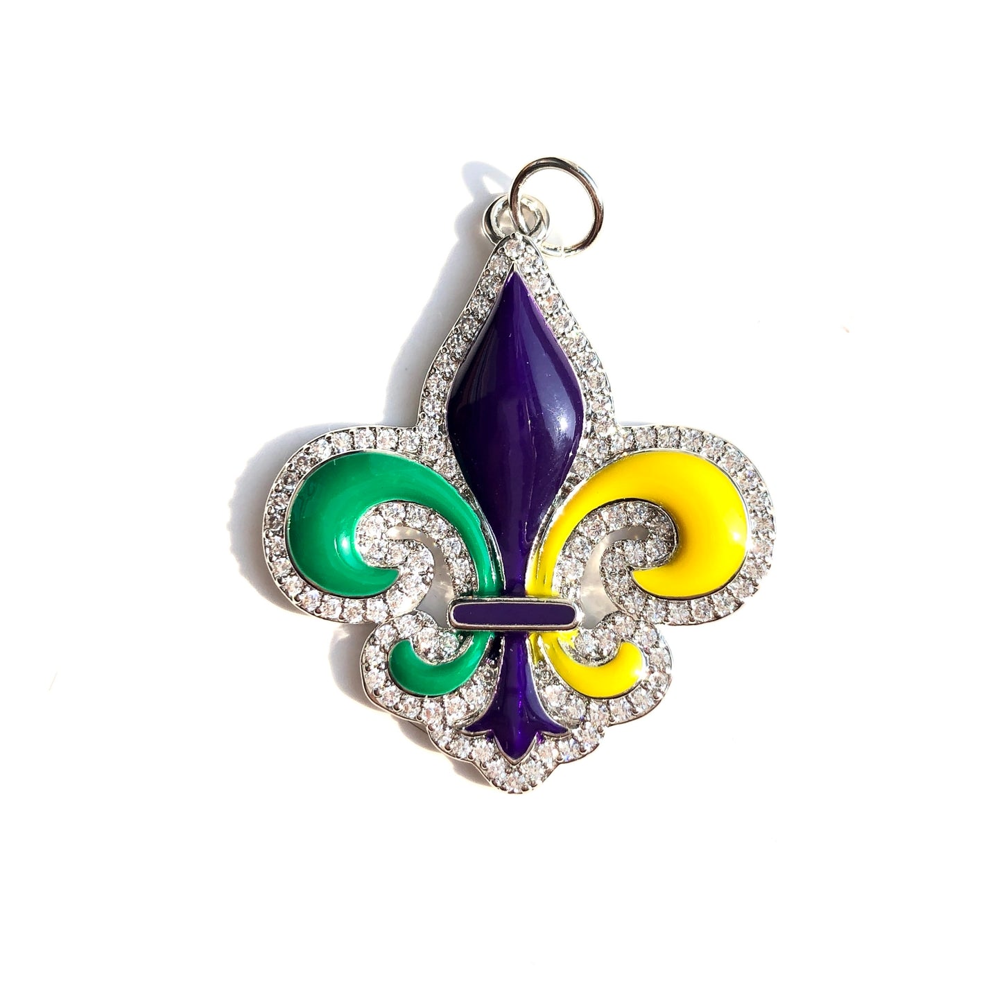 10pcs/lot CZ Paved Mardi Gras Fleur De Lis Charm Pendants Silver CZ Paved Charms Mardi Gras New Charms Arrivals Charms Beads Beyond