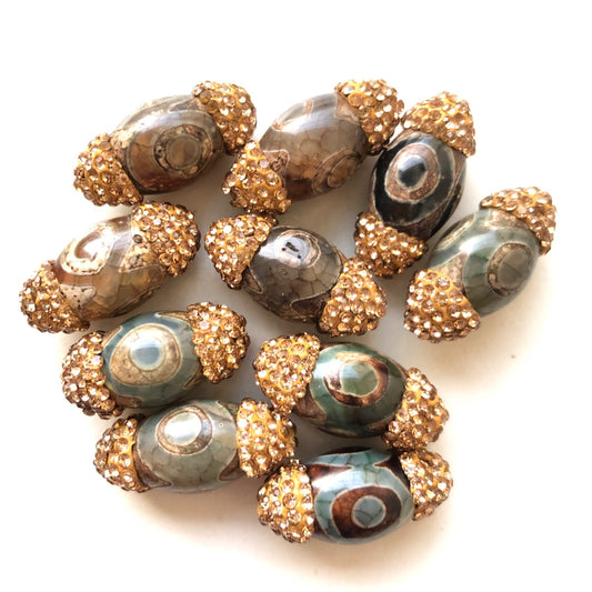 5pcs/lot Gold Rhinestone Paved Green Eye Dzi Tibetan Beads Focal Spacers Agate Spacers Focal Beads Charms Beads Beyond
