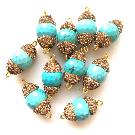 5pcs/lot Gold Rhinestone Paved Blue Turquoise Beads Focal Spacers Agate Spacers Focal Beads Charms Beads Beyond