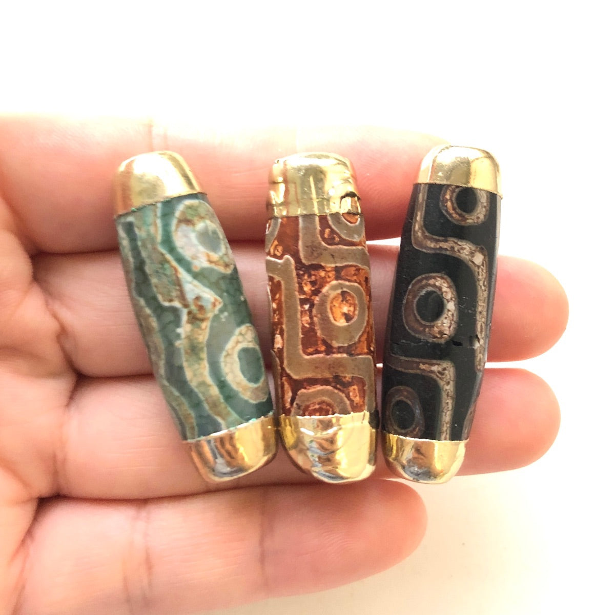 1PC 41*14mm Gold Plated Bezel Tibetan Agate Spacer Focal Beads Agate Spacers Focal Beads Charms Beads Beyond