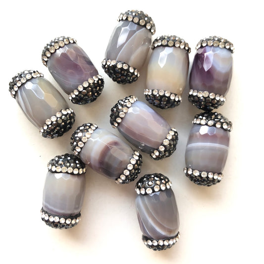 5pcs/lot Black Rhinestone Paved Faceted Gray Banded Agate Stone Beads Focal Spacers Agate Spacers Focal Beads Charms Beads Beyond