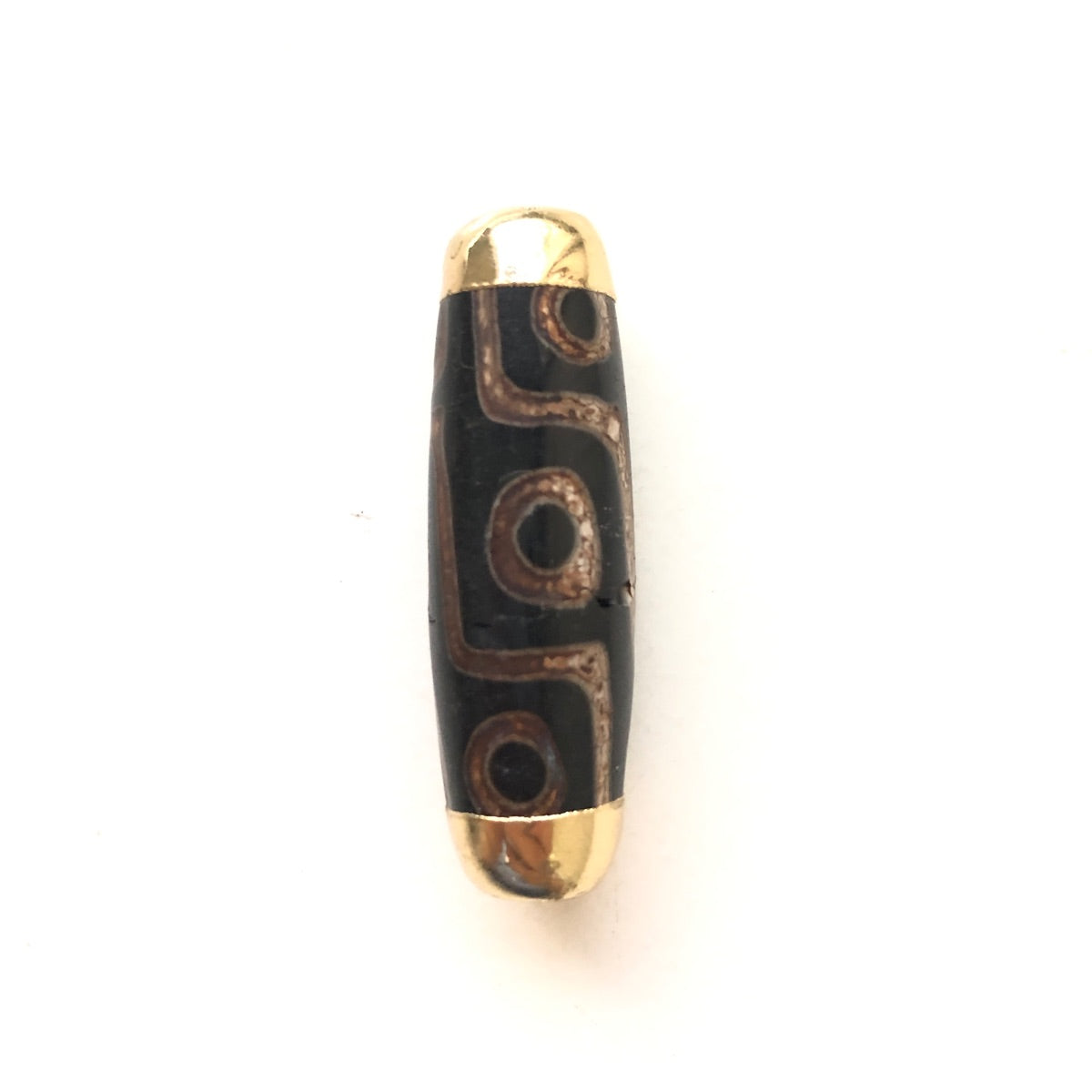 1PC 41*14mm Gold Plated Bezel Tibetan Agate Spacer Focal Beads Black Agate Spacers Focal Beads Charms Beads Beyond