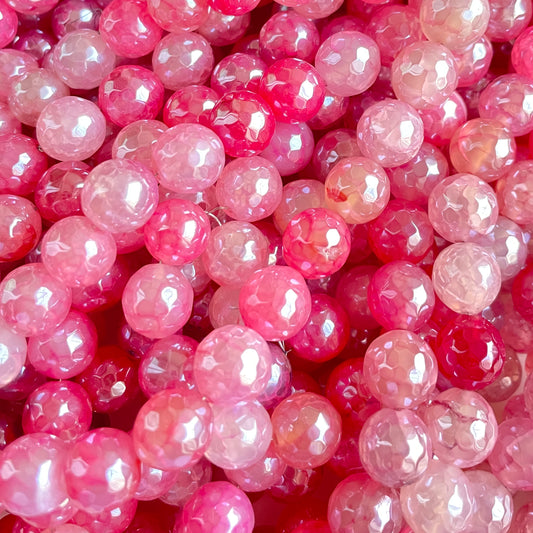 2 Strands/lot 10mm Electroplated Pink Agate Faceted Stone Beads Electroplated Beads Breast Cancer Awareness Electroplated Faceted Agate Beads New Beads Arrivals Charms Beads Beyond