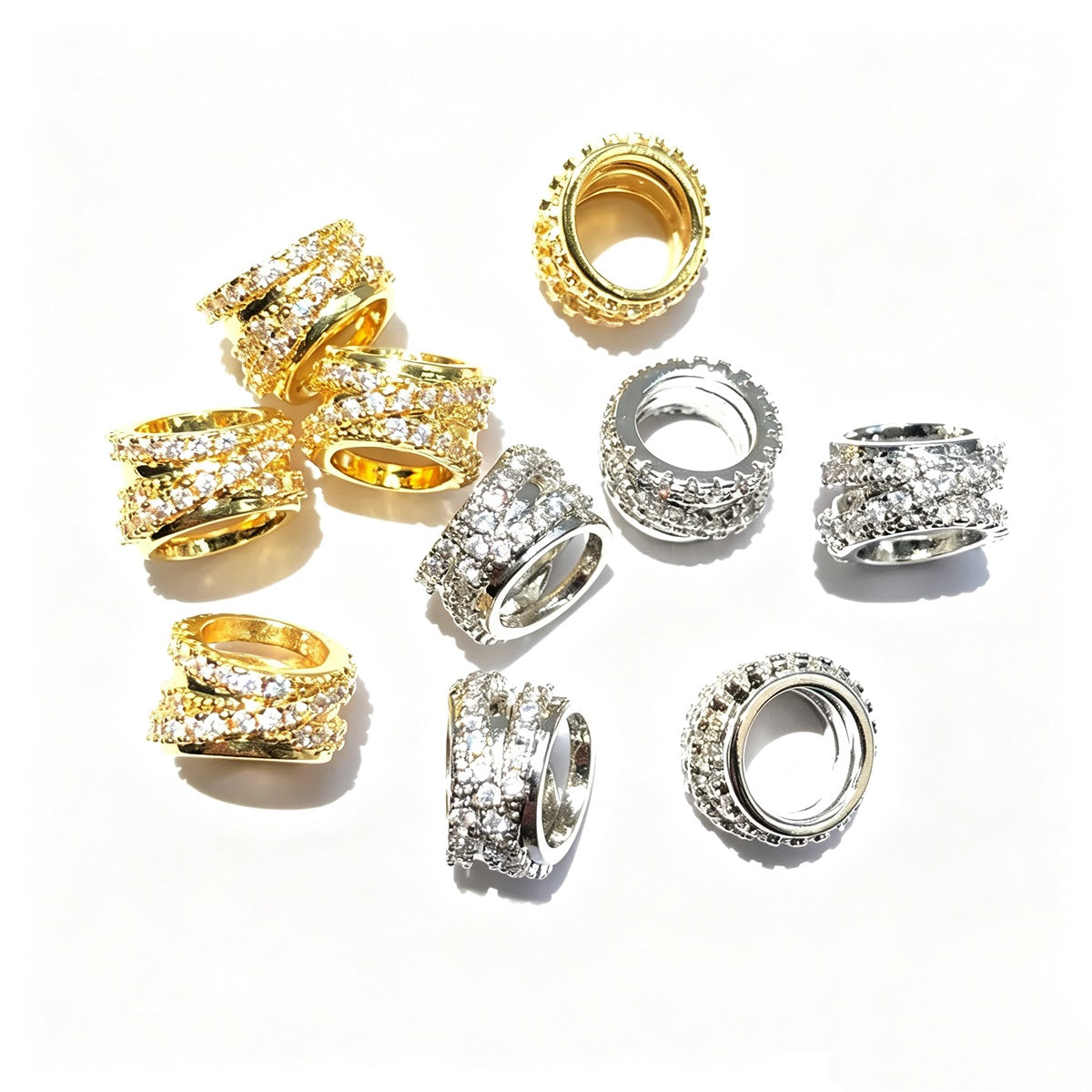 10-20-50pcs/lot 10.5*8mm CZ Paved Hollow Tube Wheel Spacers