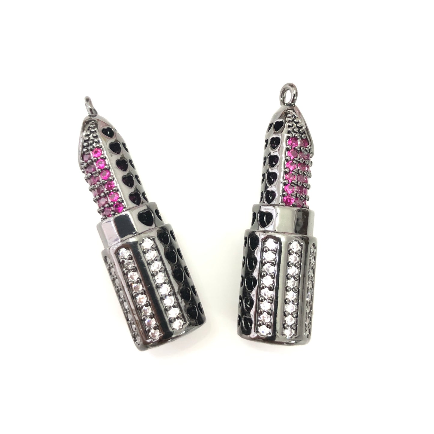 10pcs/lot 35*10mm CZ Paved Lipstick Charms Clear on Black CZ Paved Charms Fashion On Sale Charms Beads Beyond
