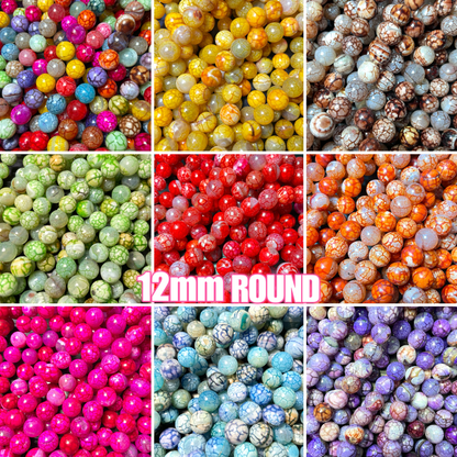 2 Strands/lot 12mm Colorful Cracked Fire Agate Round Stone Beads Stone Beads New Beads Arrivals Round Agate Beads Charms Beads Beyond