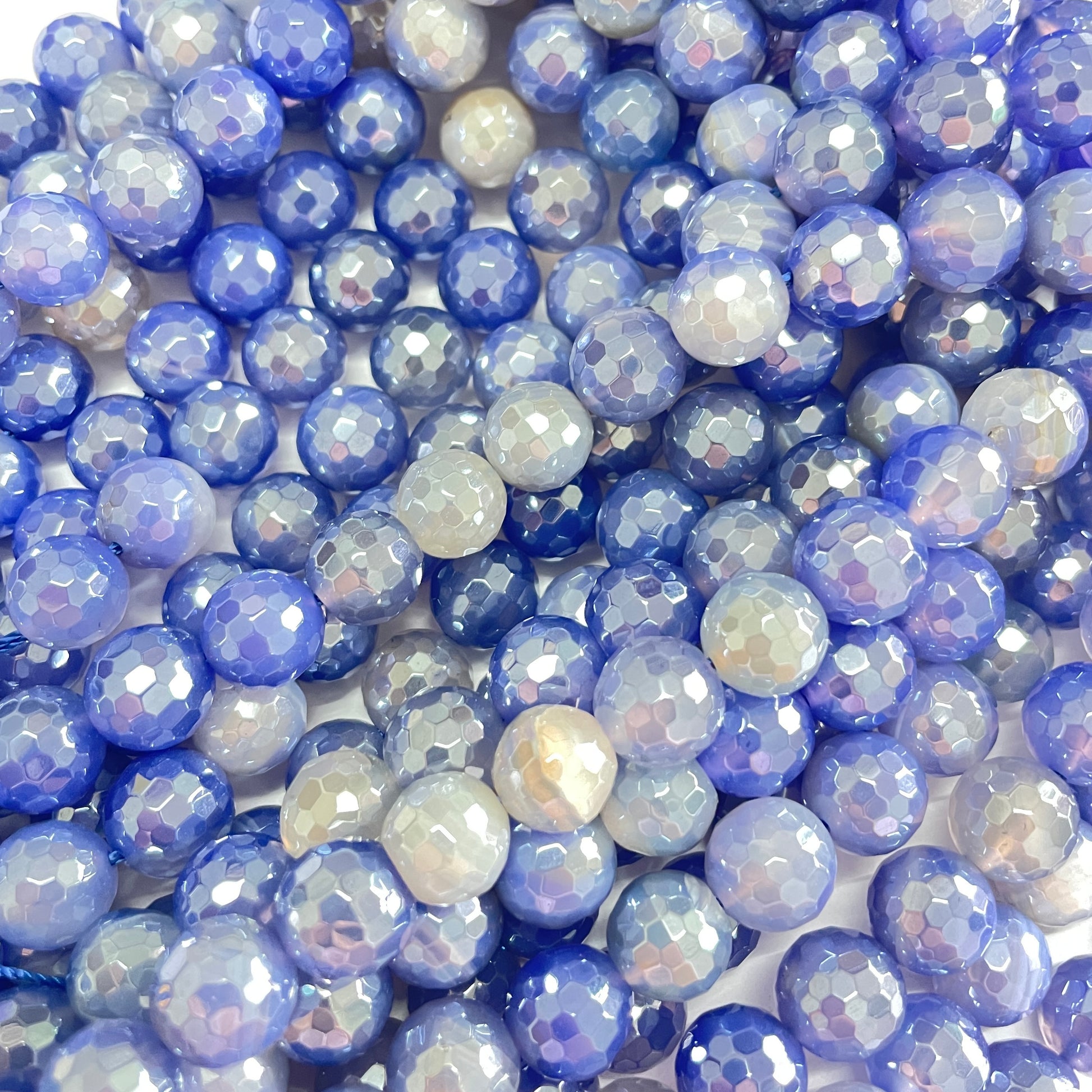 10mm Electroplated Blue Agate Stone Faceted Beads-Grade A Premium Quality Electroplated Beads New Beads Arrivals Premium Quality Agate Beads Charms Beads Beyond