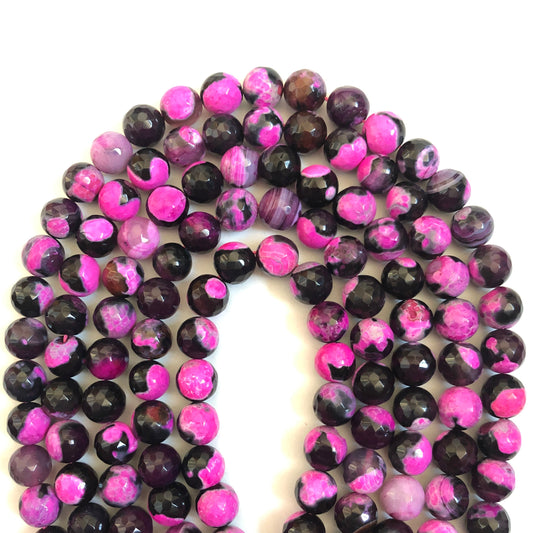 2 Strands/lot 10mm Deep Fuchsia Faceted Fire Agate Stone Beads Stone Beads Breast Cancer Awareness Faceted Agate Beads Charms Beads Beyond