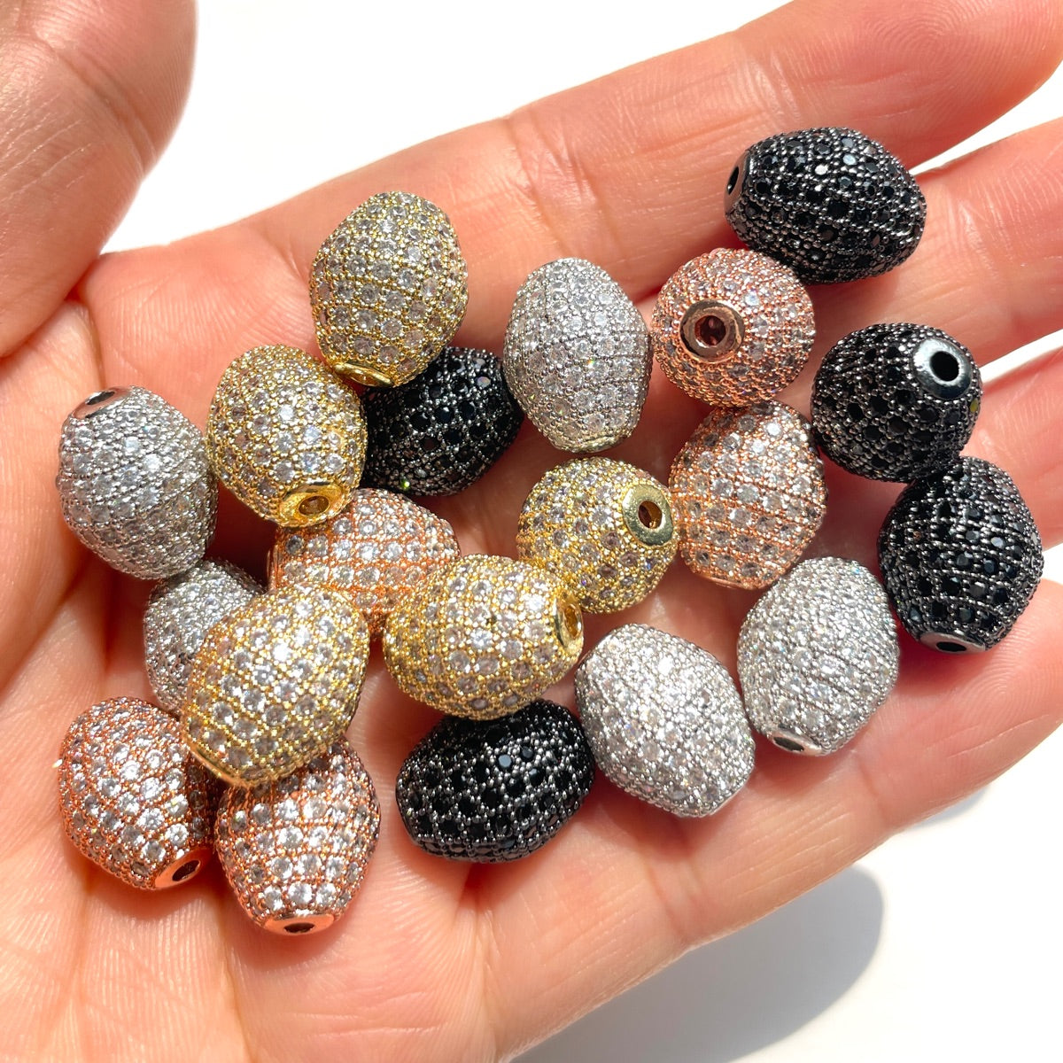 10pcs/lot 14*11.5mm CZ Paved Olive Spacer Beads