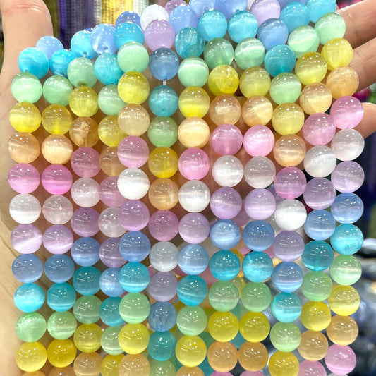 2 Strands/lot 8/10mm Rainbow Multicolor Selenite Smooth Beads Stone Beads 8mm Stone Beads New Beads Arrivals Selenite Beads Charms Beads Beyond