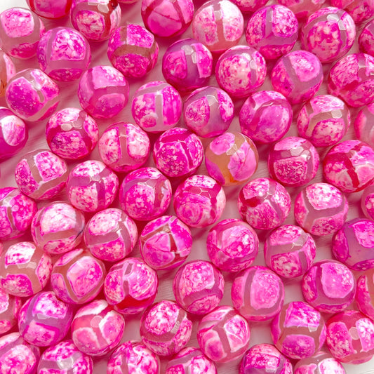 12mm Pink Tibetan Agate Stone Faceted Beads Stone Beads 12mm Stone Beads Breast Cancer Awareness New Beads Arrivals Tibetan Beads Charms Beads Beyond