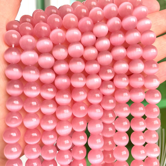 2 Strands/Lot 10mm Natural Pink Cat's Eye Opal Stone Round Beads Stone Beads Breast Cancer Awareness Cat's Eye Beads New Beads Arrivals Charms Beads Beyond