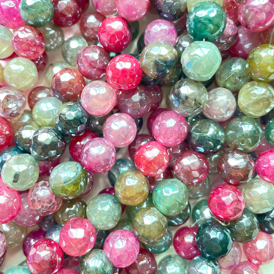 2 Strands/lot 10mm Electroplated Green Fuchsia Agate Faceted Stone Beads Electroplated Beads Electroplated Faceted Agate Beads New Beads Arrivals Charms Beads Beyond