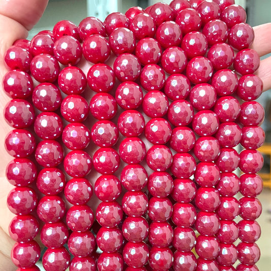 2 Strands/lot 8/10/12mm Electroplated Red Faceted Jade Stone Beads Electroplated Beads 12mm Stone Beads Electroplated Faceted Jade Beads New Beads Arrivals Charms Beads Beyond