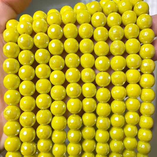 2 Strands/lot 10mm Yellow Electroplated Faceted Jade Stone Beads Electroplated Beads Electroplated Faceted Jade Beads Charms Beads Beyond