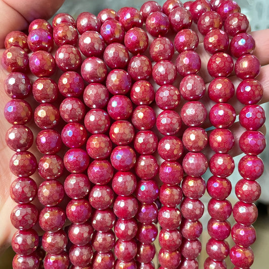 2 Strands/lot 10/12mm Electroplated AB Red Faceted Jade Stone Beads Electroplated Beads Electroplated Faceted Jade Beads Charms Beads Beyond