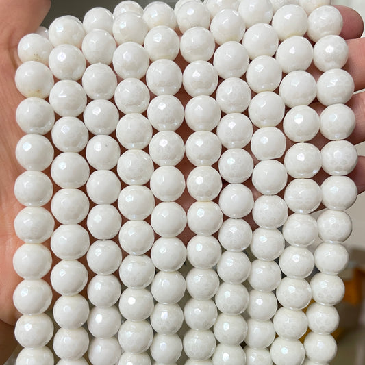 2 Strands/lot 10mm White Electroplated Faceted Jade Stone Beads Electroplated Beads Electroplated Faceted Jade Beads Charms Beads Beyond