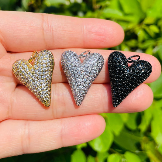 10pcs/lot CZ Paved 3D Heart Charm Pendants