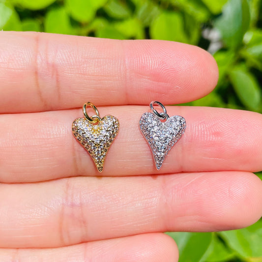 10pcs/lot Mini Size CZ Pave 3D Heart Charm Pendants