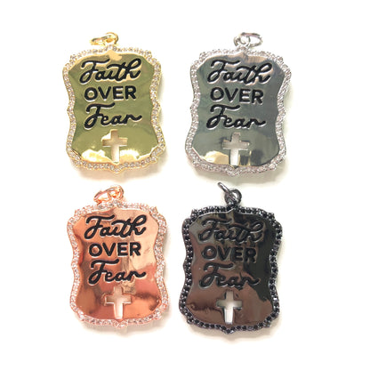 10pcs/lot CZ Paved Faith Over Fear Word Tags Charms Mix Colors CZ Paved Charms Christian Quotes New Charms Arrivals Charms Beads Beyond