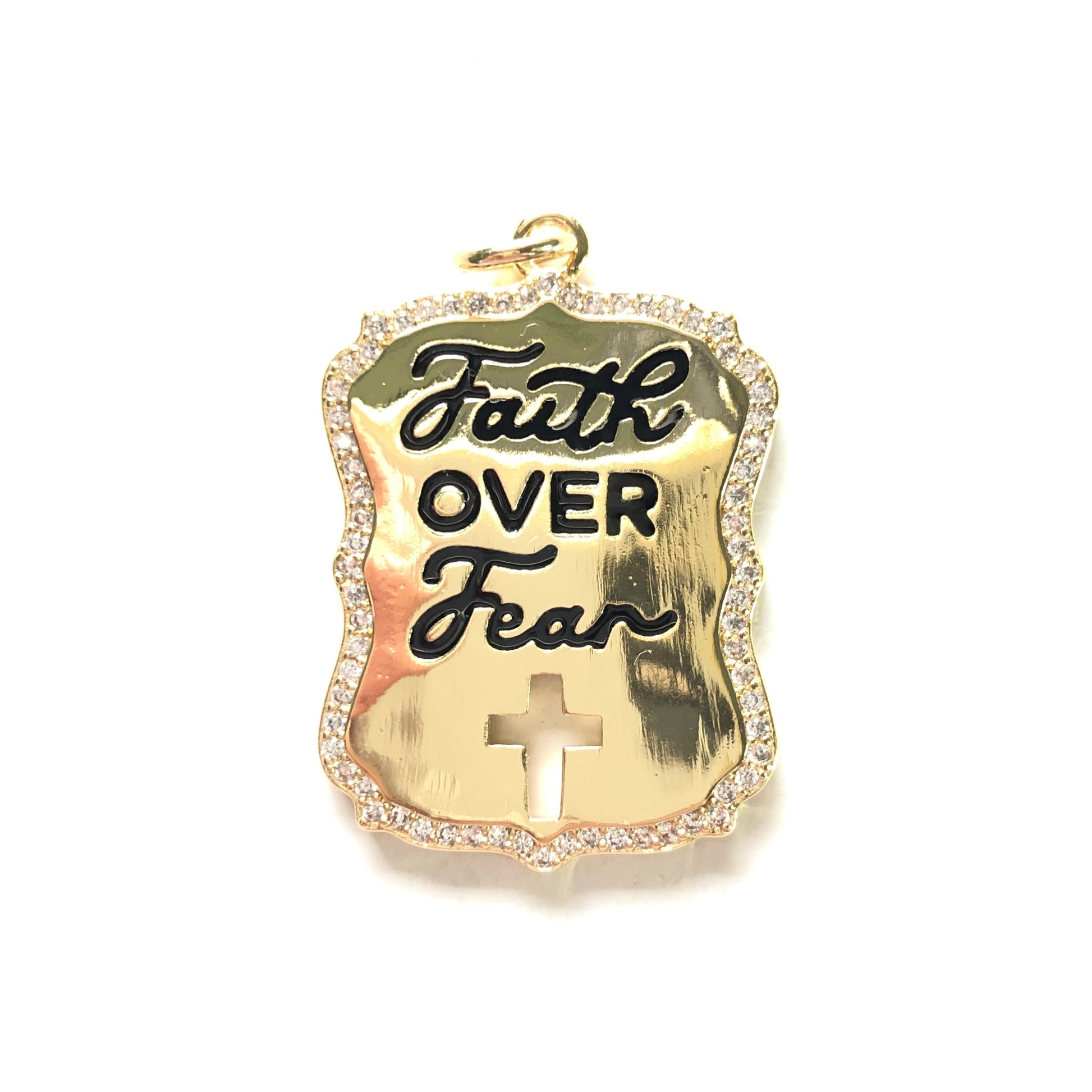 10pcs/lot CZ Paved Faith Over Fear Word Tags Charms Gold CZ Paved Charms Christian Quotes New Charms Arrivals Charms Beads Beyond