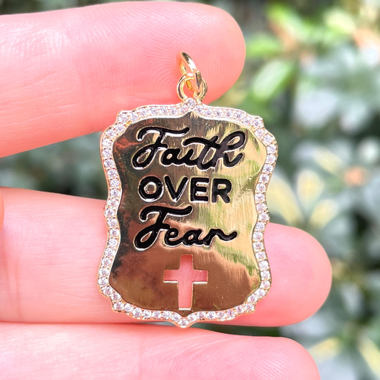 10pcs/lot CZ Paved Faith Over Fear Word Tags Charms CZ Paved Charms Christian Quotes New Charms Arrivals Charms Beads Beyond