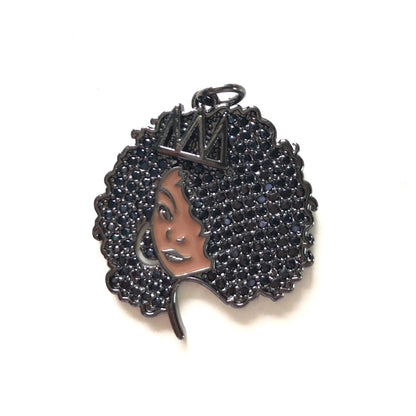 10pcs/lot 30*27mm CZ Afro Girl Black Queen Charm Pendants Black on Black CZ Paved Charms Afro Girl/Queen Charms On Sale Charms Beads Beyond