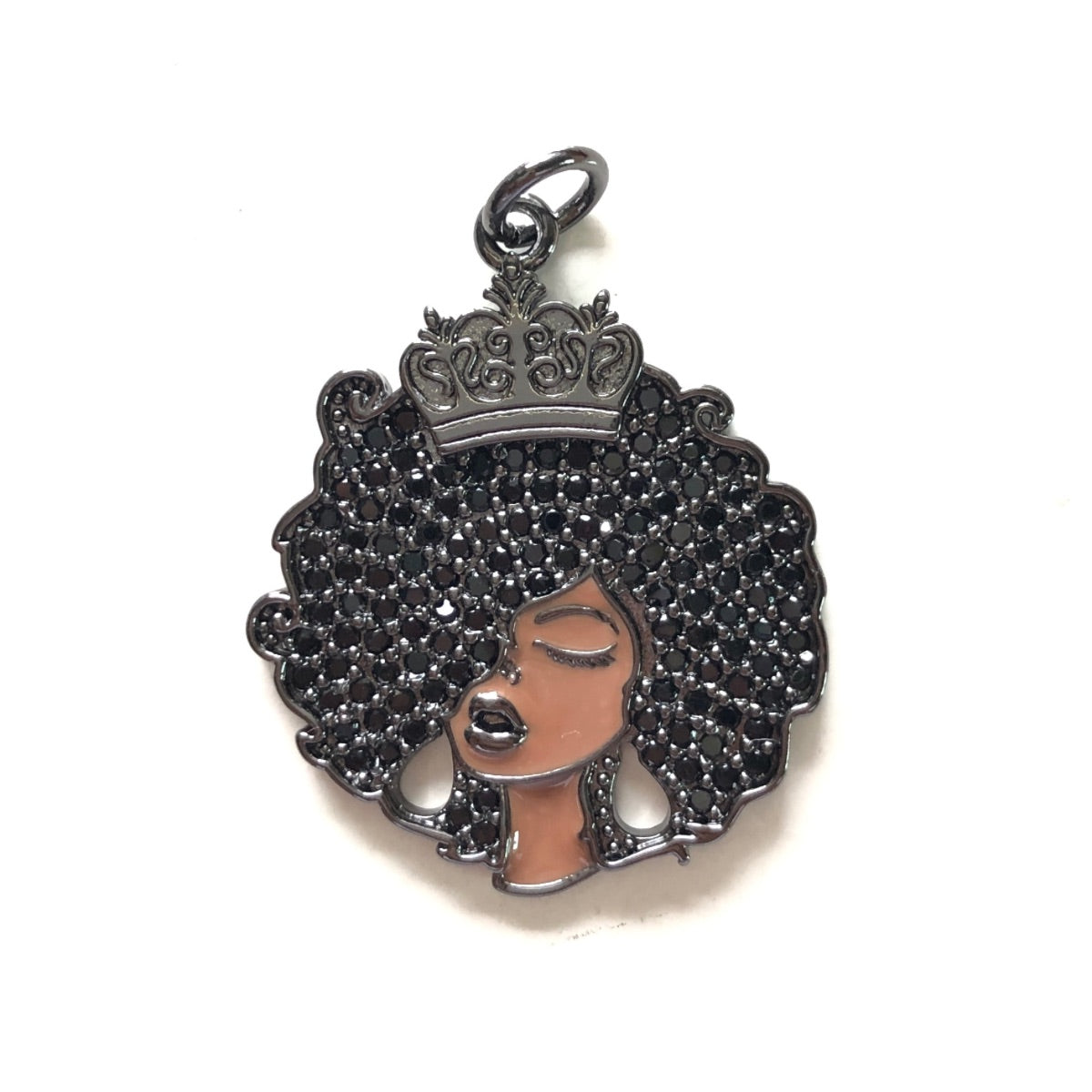 10pcs/lot 31.6*26mm CZ Afro Girl Black Queen Charm Pendants Black on Black CZ Paved Charms Afro Girl/Queen Charms On Sale Charms Beads Beyond