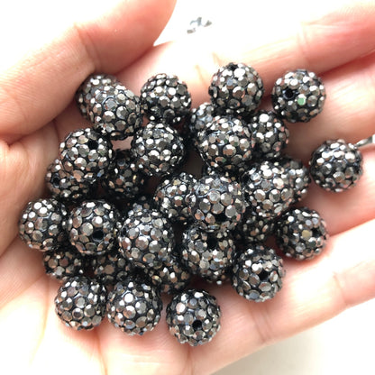 50-100pcs/lot 10mm Gunmetal Rhinestone Clay Disco Ball Beads Clay Beads Charms Beads Beyond