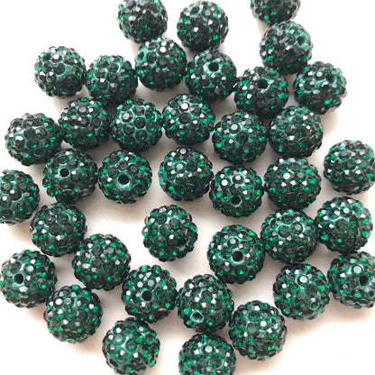 50-100pcs/lot 10mm Dark Green Rhinestone Clay Disco Ball Beads Clay Beads Charms Beads Beyond