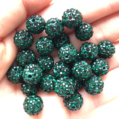 50-100pcs/lot 10mm Dark Green Rhinestone Clay Disco Ball Beads Clay Beads Charms Beads Beyond