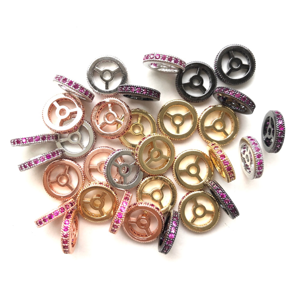 20pcs/lot 9.6/12mm Fuchsia CZ Paved Wheel Rondelle Spacers Mix Colors CZ Paved Spacers New Spacers Arrivals Rondelle Beads Charms Beads Beyond