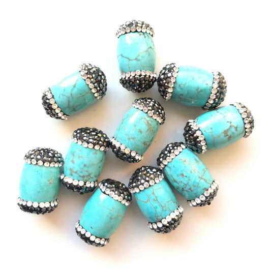 5pcs/lot Black Rhinestone Paved Blue Turquoise Beads Focal Spacers Agate Spacers Focal Beads Charms Beads Beyond