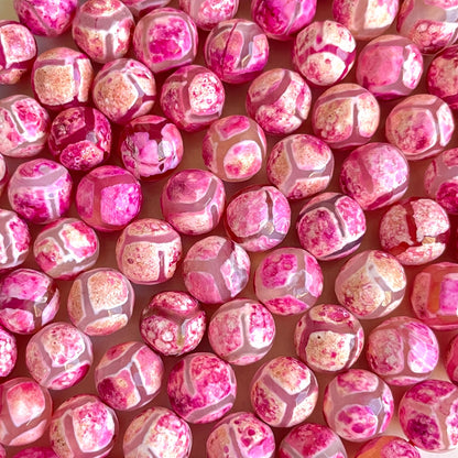 10mm Pink Tibetan Agate Faceted Stone Beads Stone Beads Breast Cancer Awareness New Beads Arrivals Tibetan Beads Charms Beads Beyond