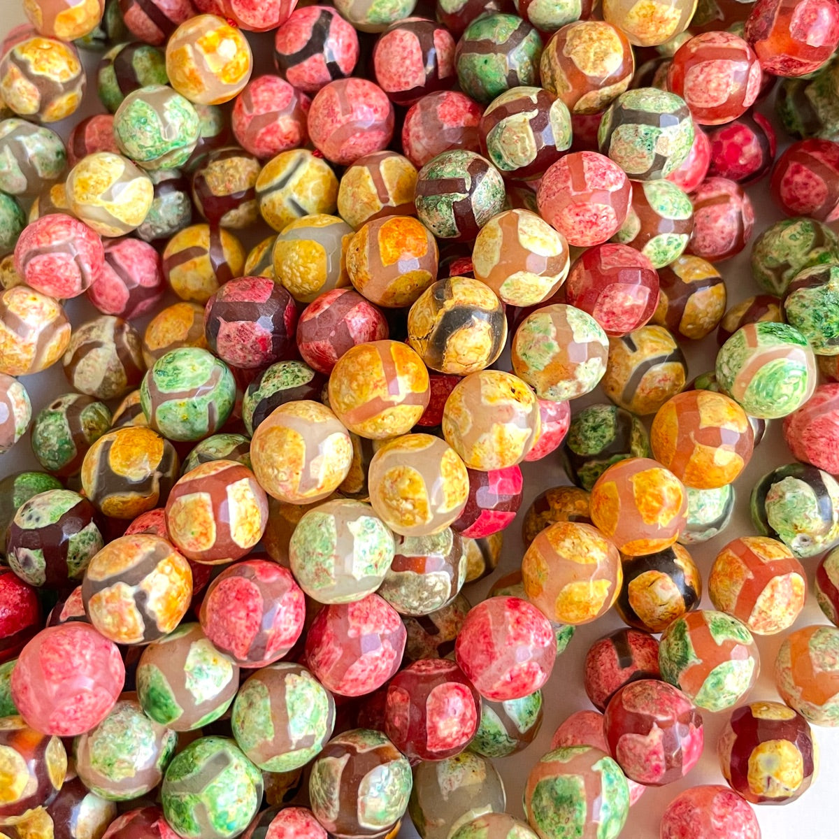 10mm Yellow Green Red Multicolor Tibetan Agate Faceted Stone Beads Stone Beads New Beads Arrivals Tibetan Beads Charms Beads Beyond