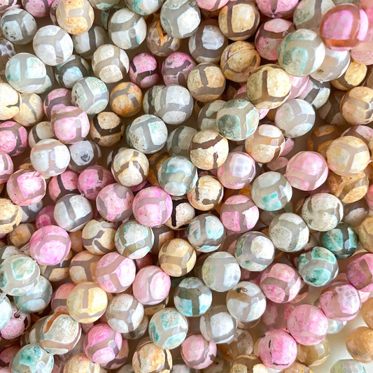 10mm Light Yellow Pink Blue Multicolor Tibetan Agate Faceted Stone Beads Stone Beads New Beads Arrivals Tibetan Beads Charms Beads Beyond