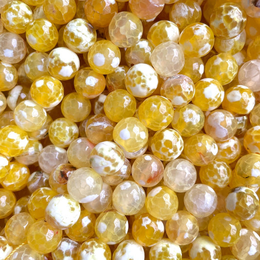 2 Strands/lot 10mm White Yellow Faceted Fire Agate Stone Beads Stone Beads Faceted Agate Beads New Beads Arrivals Charms Beads Beyond