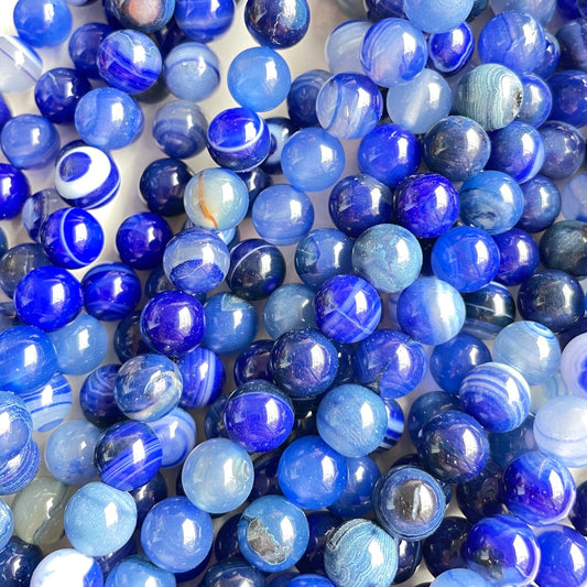 2 Strands/lot 10mm Blue Banded Agate Round Stone Beads Stone Beads New Beads Arrivals Round Agate Beads Charms Beads Beyond