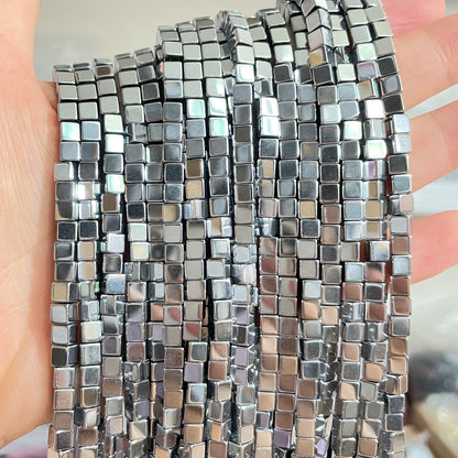 2 Strands/lot 4*4mm Square Hematite Stone Beads Silver Stone Beads Hematite Beads New Beads Arrivals Charms Beads Beyond
