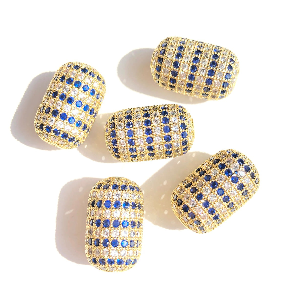 5-10pcs/lot Clear Blue CZ Paved Oval Beads Centerpiece Spacers Gold CZ Paved Spacers Colorful Zirconia New Spacers Arrivals Oval Spacers Charms Beads Beyond