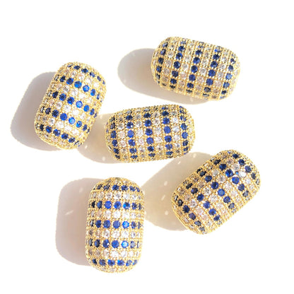 5-10pcs/lot Clear Blue CZ Paved Oval Beads Centerpiece Spacers Gold CZ Paved Spacers Colorful Zirconia New Spacers Arrivals Oval Spacers Charms Beads Beyond