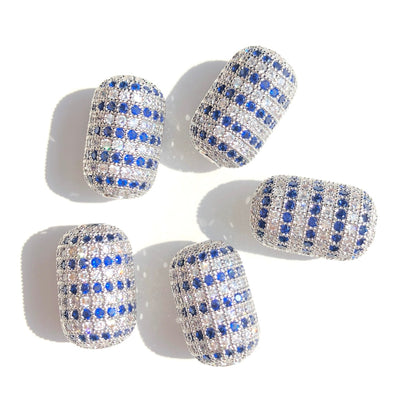 5-10pcs/lot Clear Blue CZ Paved Oval Beads Centerpiece Spacers Silver CZ Paved Spacers Colorful Zirconia New Spacers Arrivals Oval Spacers Charms Beads Beyond