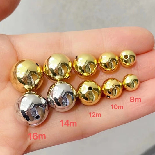 50pcs/lot 8/10/12/14/16mm Big Size Gold Plated Copper Beads-Gold & Silver Accessories Charms Beads Beyond