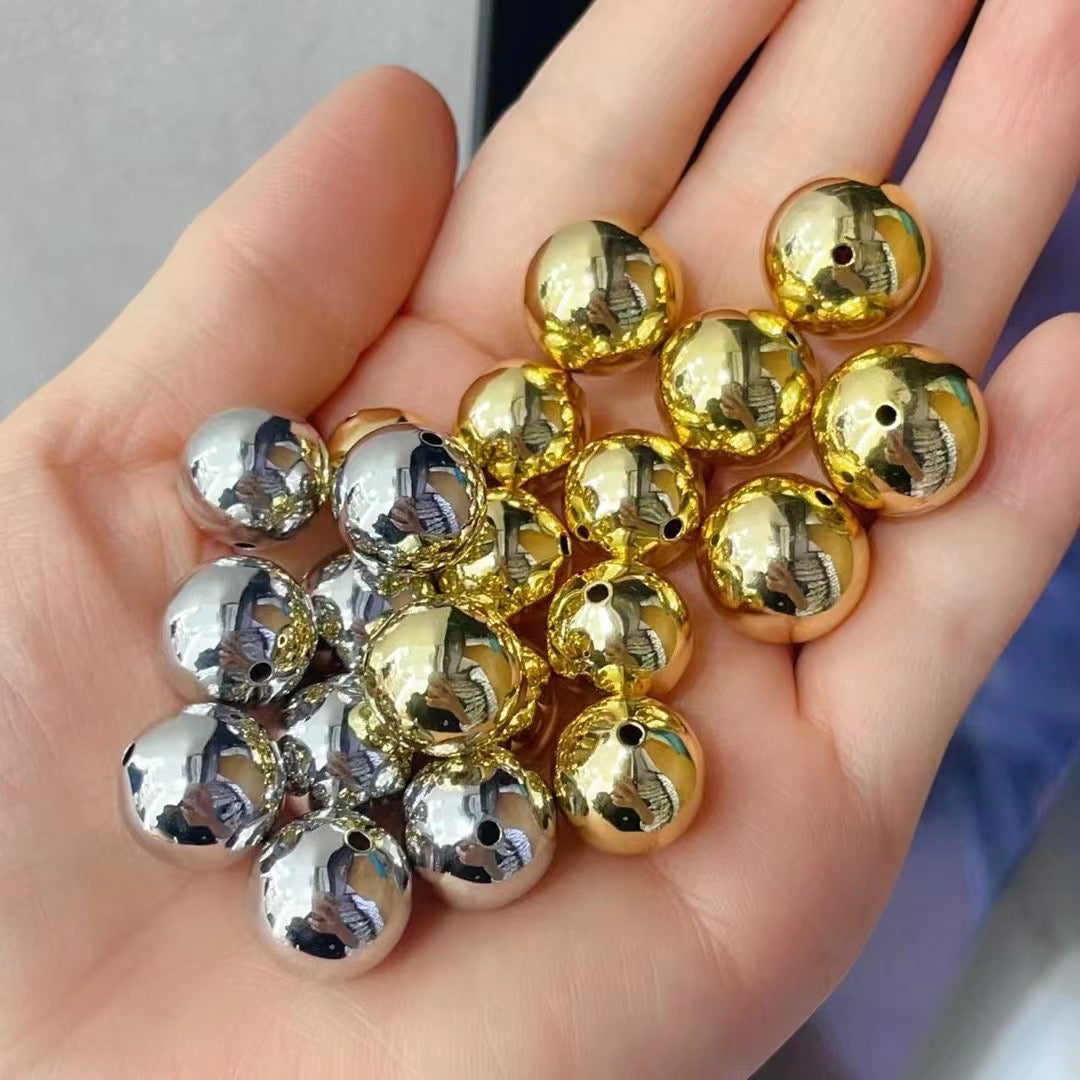 50pcs/lot 8/10/12/14/16mm Big Size Gold Plated Copper Beads-Gold & Silver Accessories Charms Beads Beyond