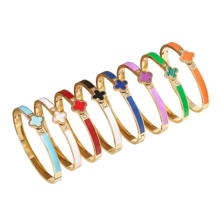 5pcs/lot Gold Plated Colorful Clover Stainless Steel Bangles for Women Women & Men Bracelets Charms Beads Beyond